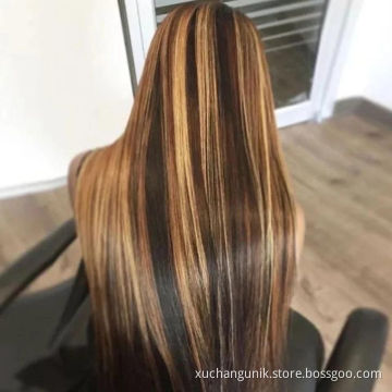 Uniky Highlight piano 4/27 Straight 30 inch lace closure wig Ombre 13X4X1 virgin transparent HD lace front human hair wigs